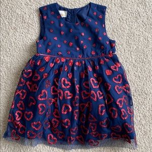 Wonderkids navy w/red hearts sleeveless dress 14m